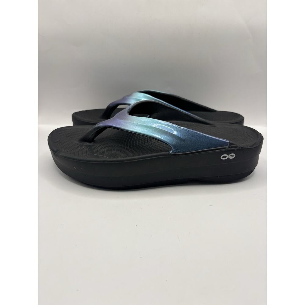 OOFOS OOmega Oolala Luxe Iridescent Blue Sandals Women Size 10 - Picture 4 of 9